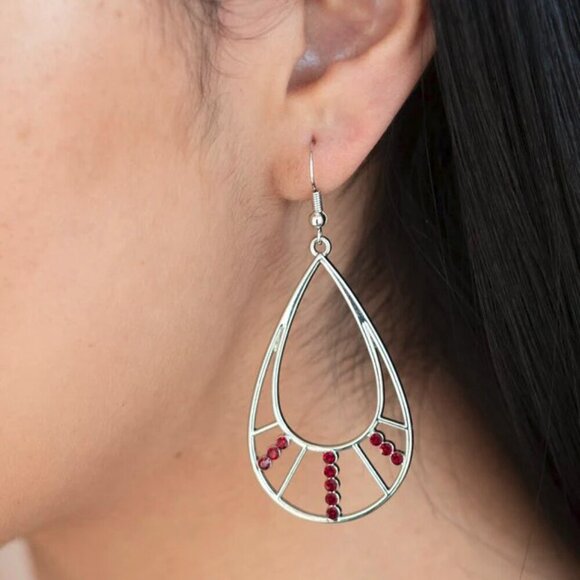 paparazzi Jewelry - Paparazzi Jewelry Accessories - Line Crossing Sparkle - Red Earrings - Vintage